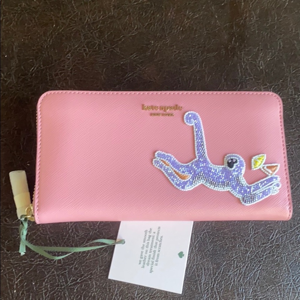 New Kate spade pink safari wallet long